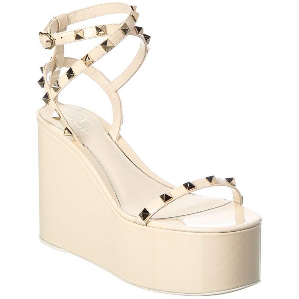 Valentino Rockstud Patent Sandal, White